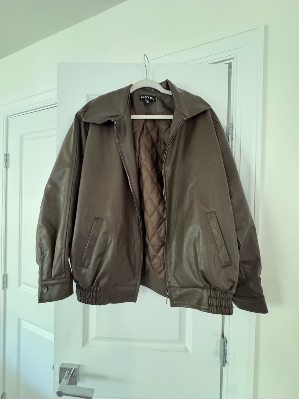 Motel Rocks Brown Quilted-Lined Leather Bomber Jacket